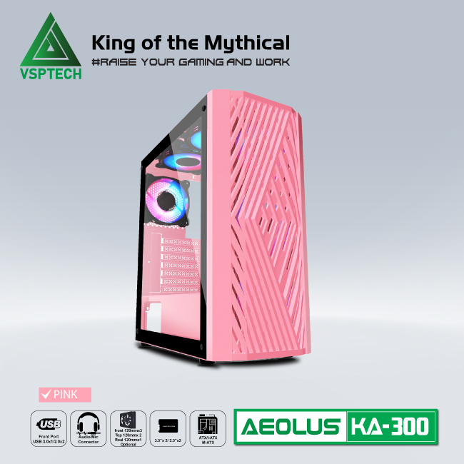 Case Gaming VSPTECH KA300 - White/Pink/Green